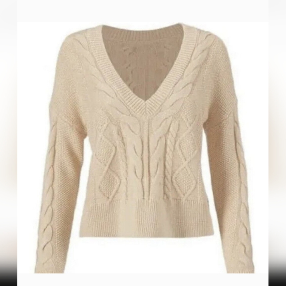 Cabi 5636 Cropped Cable Pullover Sweater Size S